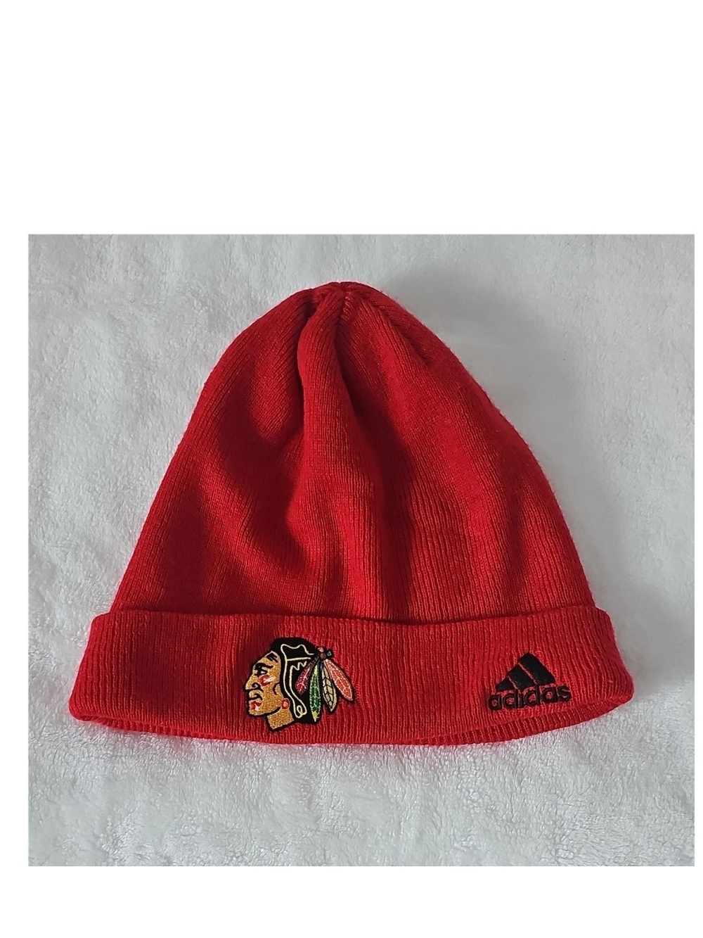 adidas Kids Bright Red Knit Beanie with Embroidered Team Patch